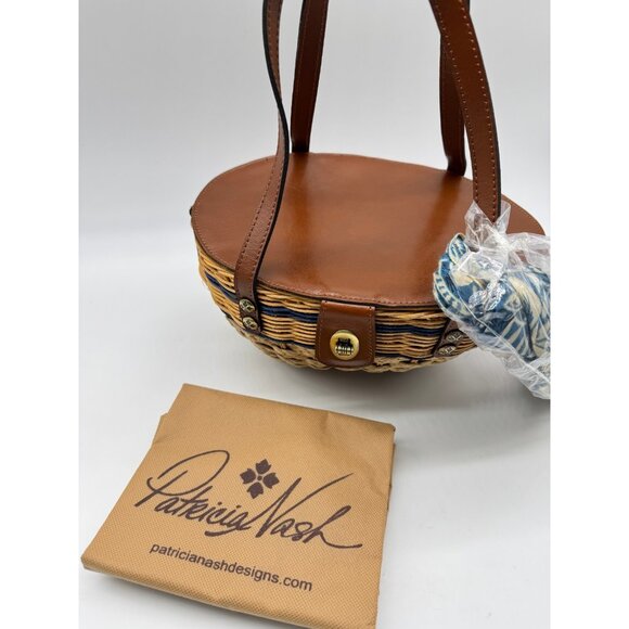 PATRICIA NASH Thea Mini rattan basket crossbody bag with Greek Floral scarf - Picture 5 of 11